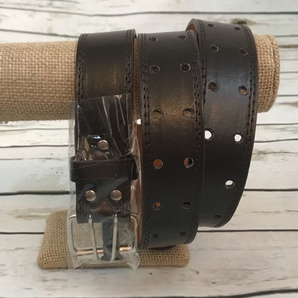 Genuine Leather Double Prong Brown Belt - Picture 2 of 5